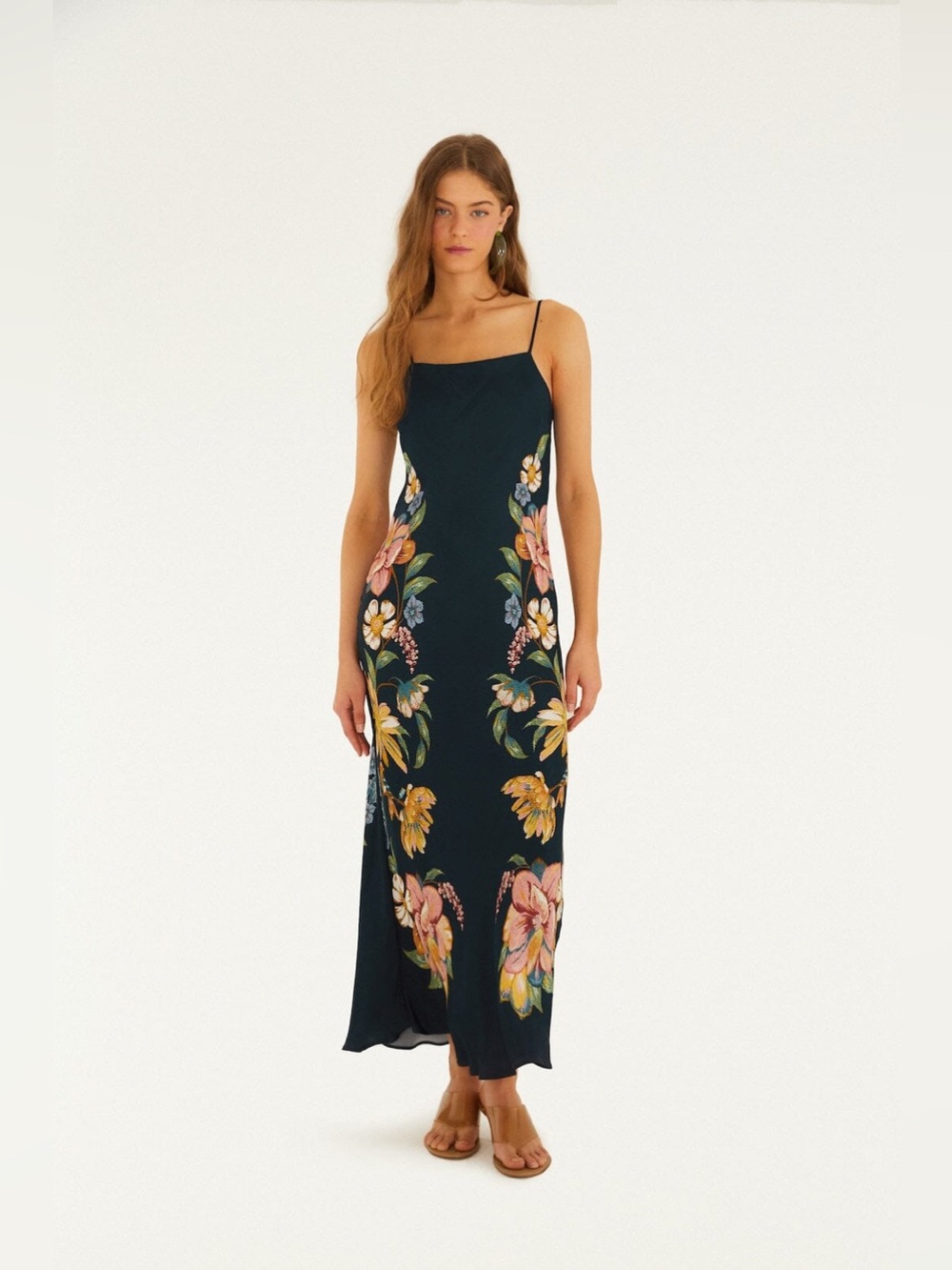 Farm Rio Dark Blue Maira Floral Maxi Dress Size Small